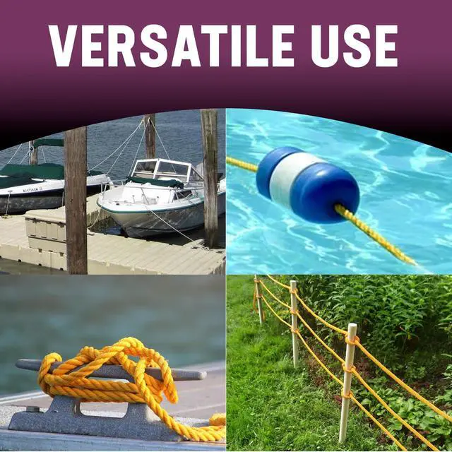 Alt view image 4 of 6 - 600 FT Premium 3-Strand Polypropylene Floating Rope 3/4 Inch U.V. Stabilized Rot-Proof Pool Lane Divider Anchor Rope for Pools Lakes Golf Courses Yellow