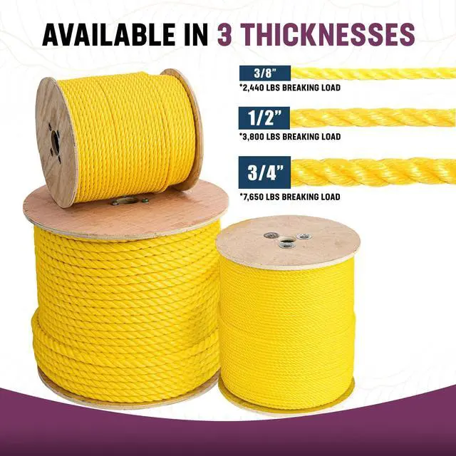 Alt view image 5 of 6 - 600 FT Premium 3-Strand Polypropylene Floating Rope 3/4 Inch U.V. Stabilized Rot-Proof Pool Lane Divider Anchor Rope for Pools Lakes Golf Courses Yellow