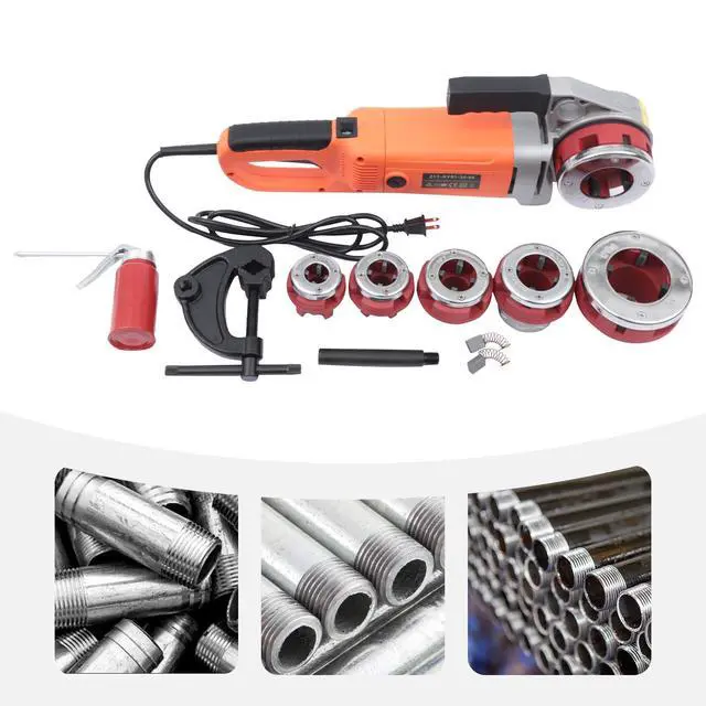 Alt view image 3 of 6 - Pipe Threader 110V 2300W Electric Hand Held Pipe Threader Pipe Threading Machine Copper Motor Rigid Threader Kit 1/2 To 2 Inch, Portable Galvanized Pipe Threader Tool Set w/ 6 Dies & Carrying Case