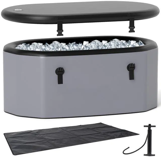 Main image of XL 129 Gal Oval Ice Bath Tub for Athletes, Inflatable Cold Plunge Tub w/Multiple Layered, Lid, Pump, Backpack, Water Chiller Compatible Portable Freestanding Ice Bath for Adults (Gray)