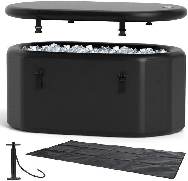 Main image of XL 129 Gal Oval Ice Bath Tub for Athletes, Inflatable Cold Plunge Tub w/Multiple Layered, Lid, Pump, Backpack, Portable Freestanding Ice Bath for Adults (129 Gal Oval, Black)