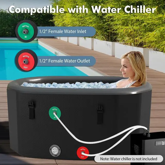 Alt view image 5 of 6 - XL 129 Gal Oval Ice Bath Tub for Athletes, Inflatable Cold Plunge Tub w/Multiple Layered, Lid, Pump, Backpack, Portable Freestanding Ice Bath for Adults (129 Gal Oval, Black)