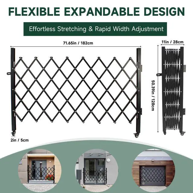 Alt view image 4 of 6 - Single Folding Security Gates Accordion Door, 72" W x 50" H Metal Expandable Fence 360Rolling Expanding Outdoor Security Scissor Gate for Courtyards, Garages, Gardens