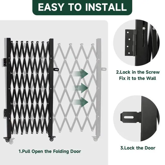 Alt view image 5 of 6 - Single Folding Security Gates Accordion Door, 72" W x 50" H Metal Expandable Fence 360Rolling Expanding Outdoor Security Scissor Gate for Courtyards, Garages, Gardens