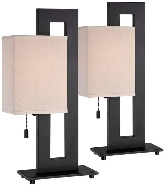Alt view image 2 of 6 - Modern Accent Table Lamps 20.5" High Set of 2 Espresso Bronze Open Rectangular Metal Base Oatmeal Floating Box Shade for Living Room Bedroom House Bedside Nightstand Home