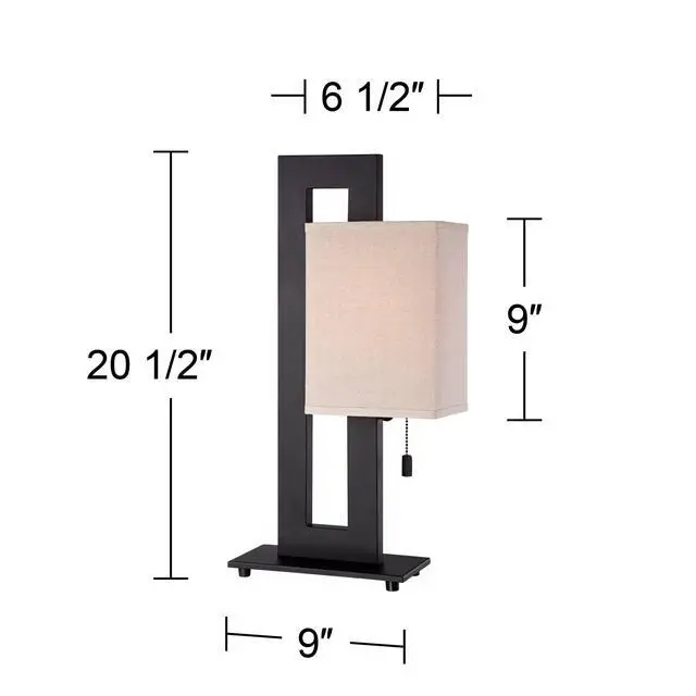 Alt view image 4 of 6 - Modern Accent Table Lamps 20.5" High Set of 2 Espresso Bronze Open Rectangular Metal Base Oatmeal Floating Box Shade for Living Room Bedroom House Bedside Nightstand Home