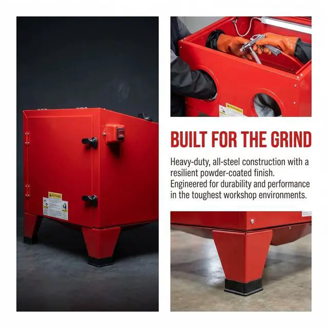 Alt view image 3 of 6 - 25 Gallon Bench Top Air Sandblasting Cabinet | Heavy Duty Steel, Sand Blaster with Blasting Gun & 4 Nozzles, 40-80 PSI, Portable, For Paint, Rust, Stain Removal