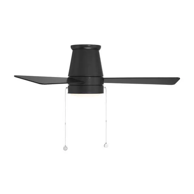 Alt view image 2 of 6 - Hug Indoor or Outdoor 3-Blade 42in Pull Chain Flush Mount Ceiling Fan in Matte Black with Adjustable CCT 2700-3000-4000-5000K Dimmable LED Light Kit and Memory Function