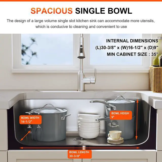 Alt view image 4 of 6 - 32 Inch Undermount Kitchen Sink 18 Gauge Stainless Steel Single Bowl Curved Shape Commercial Grade Satin Finish Sinks 32" x 18" x 9" (Sink Only)