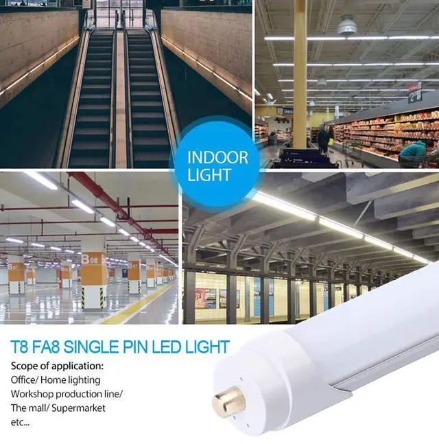 Alt view image 4 of 6 - 8FT LED Shop Lights, T8/T10/T12 FA8 Single Pin, 45W (100W Equivalent), 5000K Daylight, Frosted Cover, Ballast Bypass Direct Wire, Dual-End Power - 25 Pack