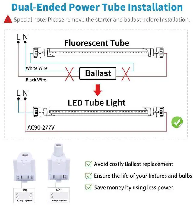 Alt view image 6 of 6 - 8FT LED Shop Lights, T8/T10/T12 FA8 Single Pin, 45W (100W Equivalent), 5000K Daylight, Frosted Cover, Ballast Bypass Direct Wire, Dual-End Power - 25 Pack