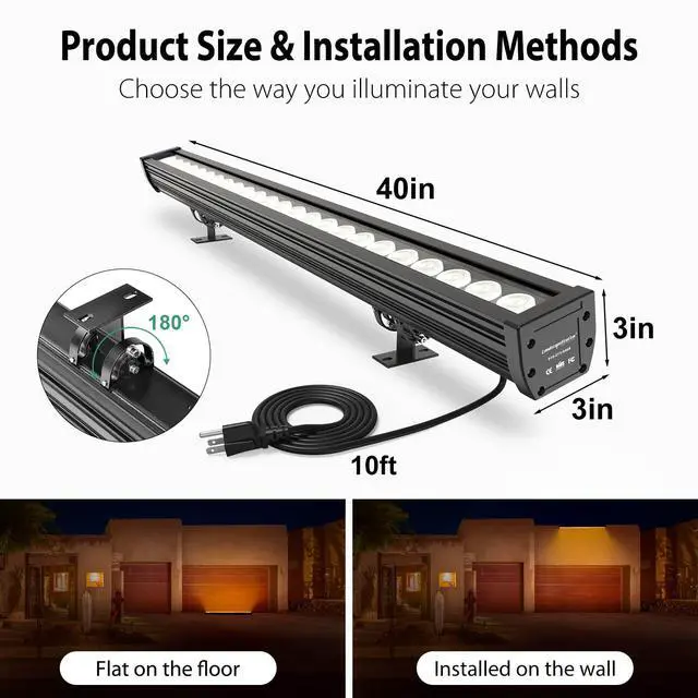 Alt view image 2 of 6 - Smart LED Wall Washer Light, 168W RGB+CW Color Changing Linear Light Bar with Group and Individual Control, Music Sync, Timing, 120VAC Dimmable Smart Uplight for Outdoor & Indoor Lighting Projects