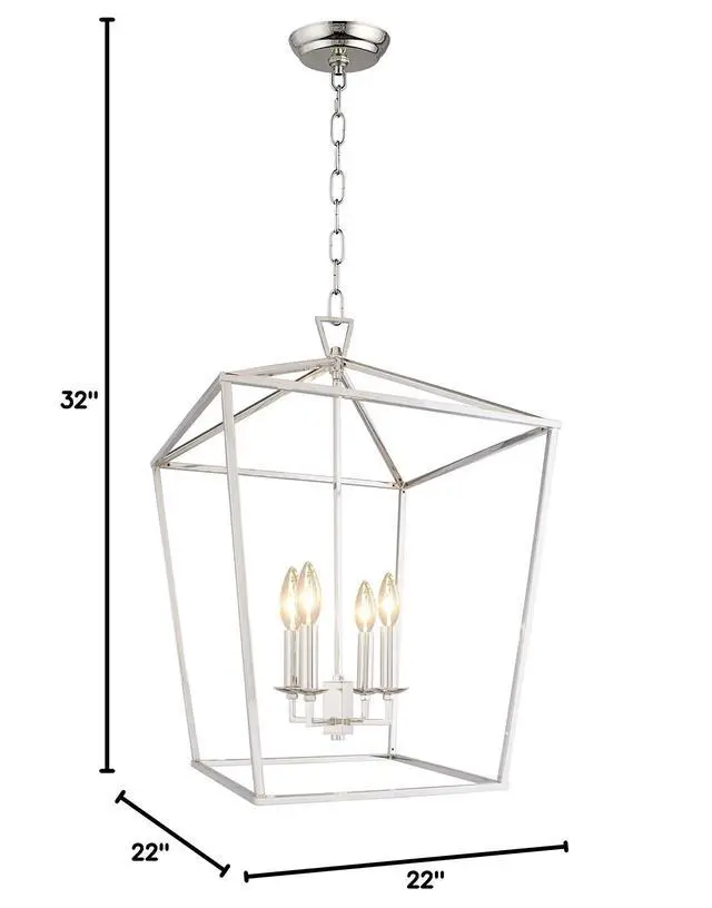 Alt view image 5 of 5 - Darlana Openwork Lantern Pendant Stairway Entry Kitchen Hall Foyer Fixture Chandelier (Chrome)