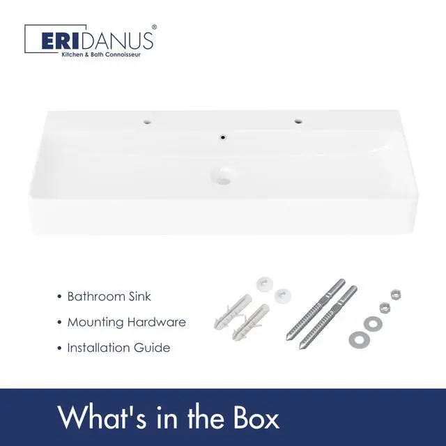 Alt view image 5 of 6 - Wall Mounted Bathroom Sink 43" X 16.5", Ceramic Countertop Vessel Sinks, Modern Floating Rectangular Large Trough, Vitreous Porcelain Vanity Art Basin with Overflow, Wall Hang Washbasin