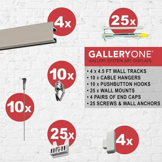 Alt view image 3 of 6 - GalleryOne Pro Picture Hanging System Set - Covers 18 ft of Wall Space - Heavy Duty Discreet Picture Rails & Art Hanging Kit Without Nails - for Home or Office