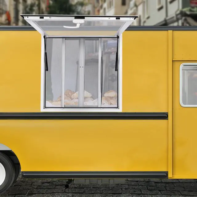 Alt view image 2 of 6 - Concession Window 36 x 36 inch for Food Trucks, Aluminum Alloy Concession Service Window with 4 Horizontal Sliding Screen Windows & Awning Door & Drag Hook for Food Trailers (36 x 36 Inch)