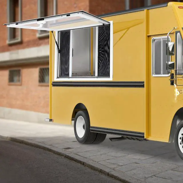 Alt view image 3 of 6 - Concession Window 36 x 36 inch for Food Trucks, Aluminum Alloy Concession Service Window with 4 Horizontal Sliding Screen Windows & Awning Door & Drag Hook for Food Trailers (36 x 36 Inch)