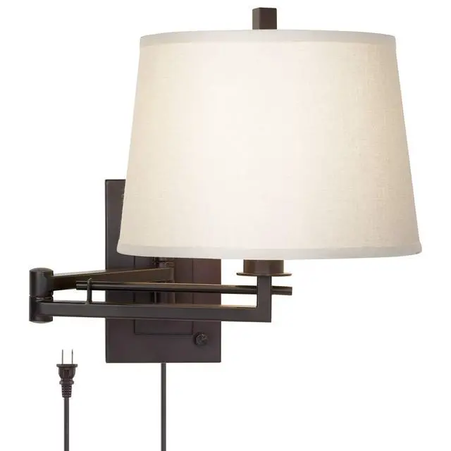 Alt view image 2 of 6 - Easley Modern Swing Arm Adjustable Wall Lamp with Cord Matte Bronze Brown Plug-in Light Fixture Dimmable Fabric Drum Shade for Bedroom Bedside Living Room Reading Kitchen