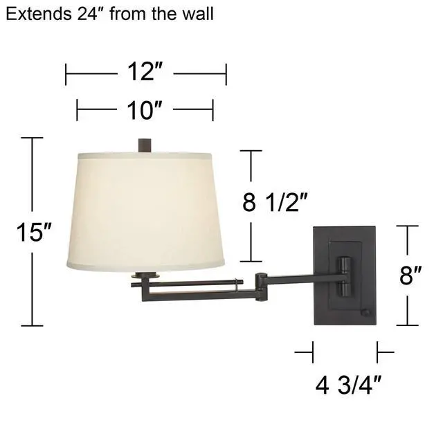Alt view image 4 of 6 - Easley Modern Swing Arm Adjustable Wall Lamp with Cord Matte Bronze Brown Plug-in Light Fixture Dimmable Fabric Drum Shade for Bedroom Bedside Living Room Reading Kitchen