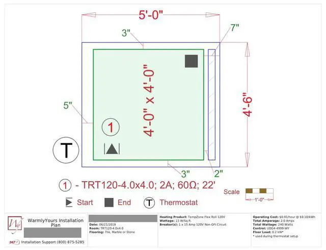 Alt view image 3 of 6 - Shower Floor Heating Mat 48 x 48 in., Electric Radiant Heating, Thin, Silent, and Invisible under Tile and Stone. Designed and Approved for Wet Locations (TempZone)