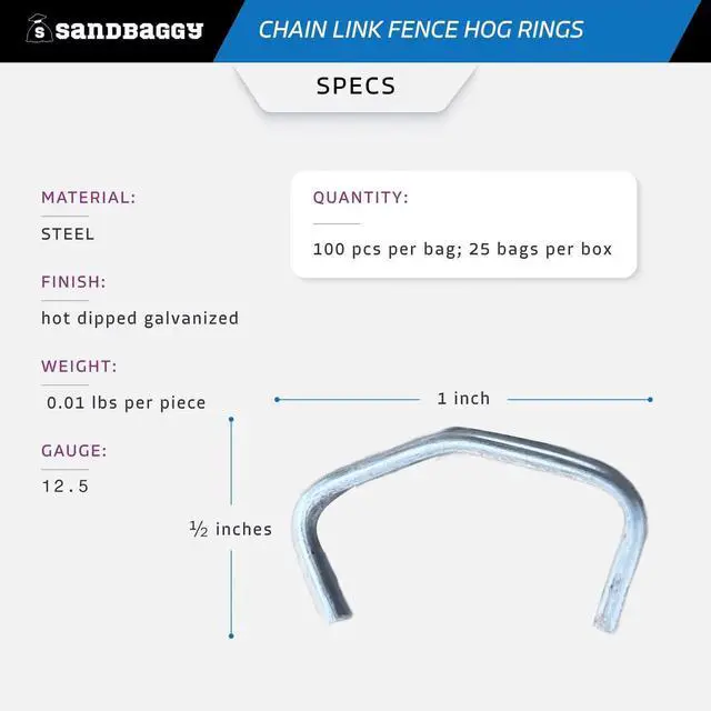 Alt view image 2 of 6 - Chain Link Fence Hog Rings - 12.5 Gauge Galvanized Steel - 1" W x 1/2" L - Hot Dipped Galvanized (2000)