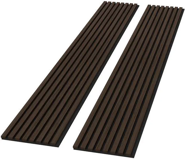 Main image of 2 Pack Acoustic Solid Wood Wall Panels, 94.49 x 12.6 Soundproof Wall Panels, Wood Slat Wall Panels for Wall Decor (Smoking Walnut)