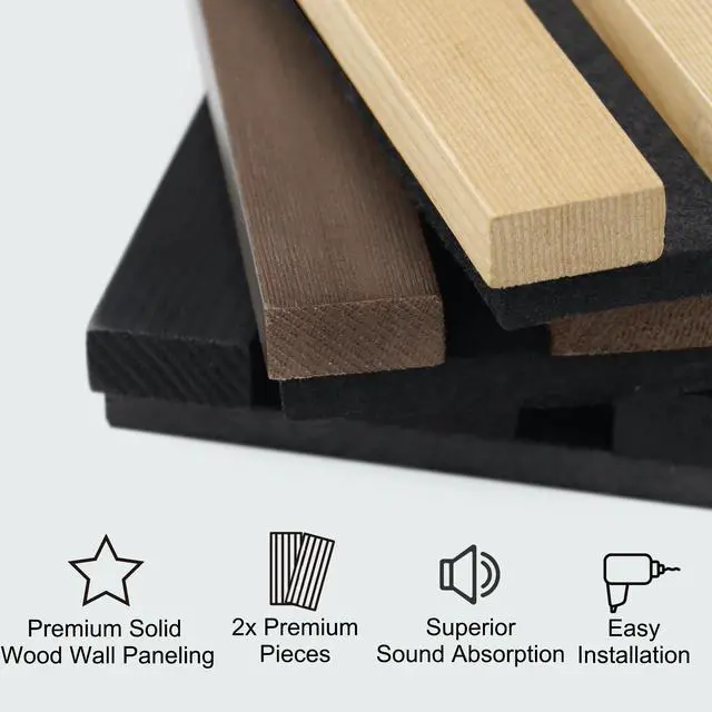 Alt view image 2 of 6 - 2 Pack Acoustic Solid Wood Wall Panels, 94.49 x 12.6 Soundproof Wall Panels, Wood Slat Wall Panels for Wall Decor (Smoking Walnut)