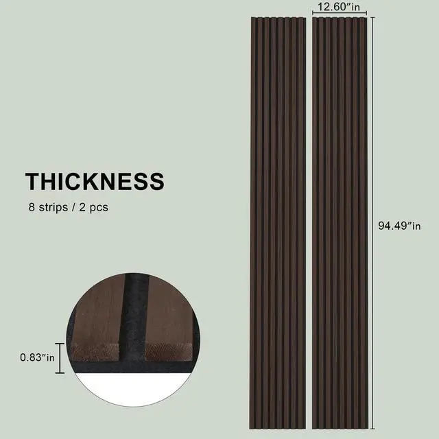 Alt view image 4 of 6 - 2 Pack Acoustic Solid Wood Wall Panels, 94.49 x 12.6 Soundproof Wall Panels, Wood Slat Wall Panels for Wall Decor (Smoking Walnut)
