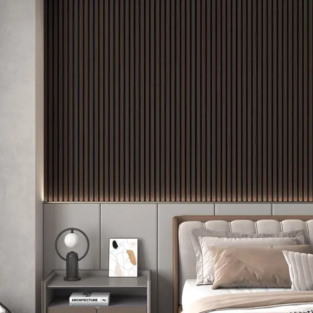 Alt view image 6 of 6 - 2 Pack Acoustic Solid Wood Wall Panels, 94.49 x 12.6 Soundproof Wall Panels, Wood Slat Wall Panels for Wall Decor (Smoking Walnut)