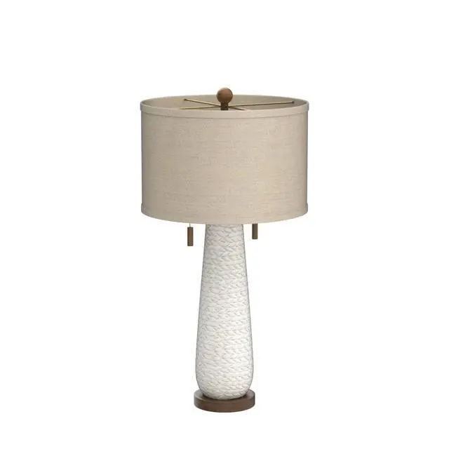 Alt view image 4 of 6 - Kingston Mid Century Modern Table Lamp 32 3/4" Tall White Grooved Patterned Ceramic Taupe Drum Shade for Bedroom Living Room House Bedside Nightstand Home Office Entryway Family