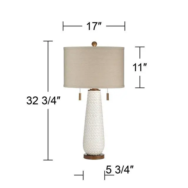 Alt view image 5 of 6 - Kingston Mid Century Modern Table Lamp 32 3/4" Tall White Grooved Patterned Ceramic Taupe Drum Shade for Bedroom Living Room House Bedside Nightstand Home Office Entryway Family