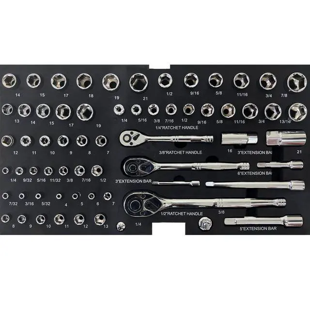 Alt view image 5 of 6 - 439-Piece Mechanic Tool Set in Heavy-Duty 3-Drawer Steel Box with 4-Tier Socket, Wrenches & Pliers. Portable Household Tool Kit Organizer Case for Auto Repair, Garage, Workshop. Red