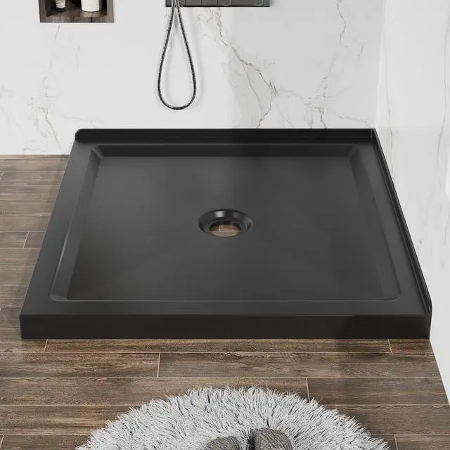 Main image of 36x36-inch Non-Slip Acrylic Shower Base Double-Threshold Shower Pan with Central Drain Does Not Include Drain Pipe Matte Black (Black, 36"x36")