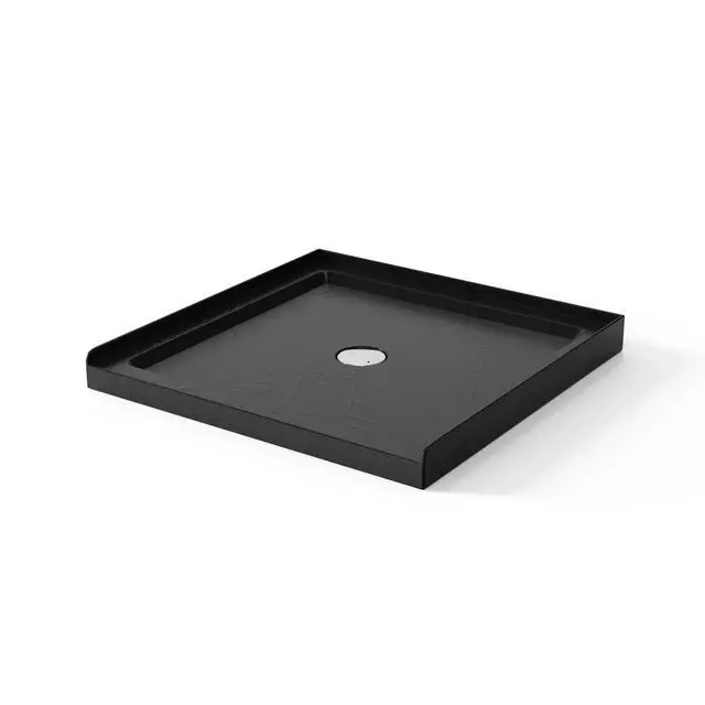 Alt view image 6 of 6 - 36x36-inch Non-Slip Acrylic Shower Base Double-Threshold Shower Pan with Central Drain Does Not Include Drain Pipe Matte Black (Black, 36"x36")