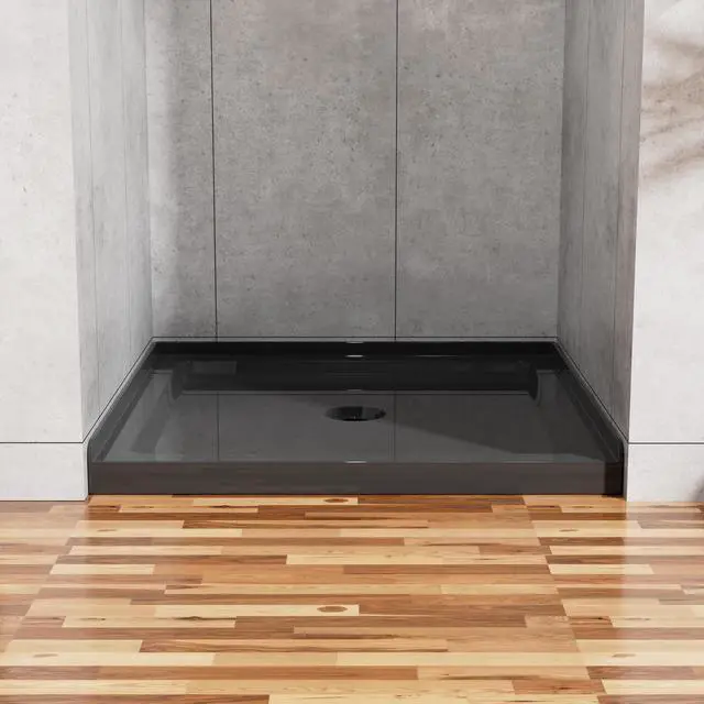 Main image of 36x36 Inch Square Shower Pan, 3.5" Height Anti-Slip Acrylic Base, Center Drain, Single Threshold Shower Basin in Black,Without Downpipe(Black, 36 * 36")