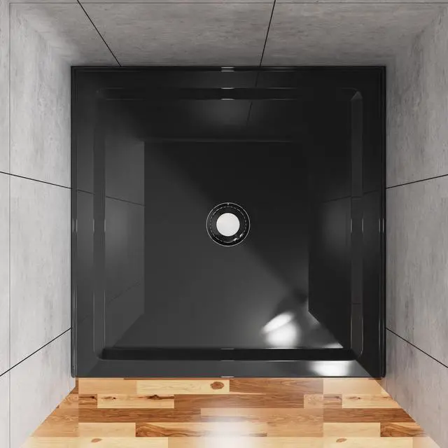 Alt view image 3 of 5 - 36x36 Inch Square Shower Pan, 3.5" Height Anti-Slip Acrylic Base, Center Drain, Single Threshold Shower Basin in Black,Without Downpipe(Black, 36 * 36")