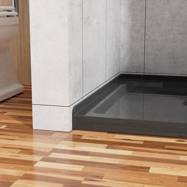 Alt view image 5 of 5 - 36x36 Inch Square Shower Pan, 3.5" Height Anti-Slip Acrylic Base, Center Drain, Single Threshold Shower Basin in Black,Without Downpipe(Black, 36 * 36")