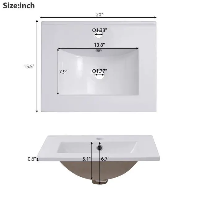 Alt view image 6 of 6 - 20" Bathroom Vanity with Sink Combo, Modern Single Bathroom Vanity with Storage on Door for Small Space, Wood Bathroom Cabinet with Undermount Ceramic Sink, Grey