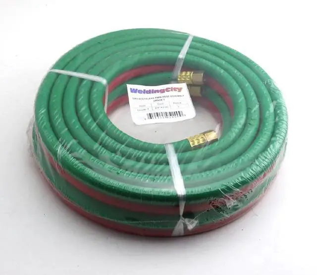 Main image of 50-ft 3/8" Grade-T Red and Green Rubber Twin Hose B-B Fittings for Oxygen/Acetylene, Propane and Other Alternative Fuel Gas in Welding, Cutting and Heating