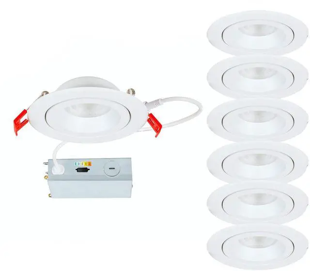 Main image of Lotos 4in LED Regressed Adjustable Recessed Light 5-CCT Selectable 9W 775 Lumens IC-Rated Airtight 120V-277V Universal in White (Pack of 6)