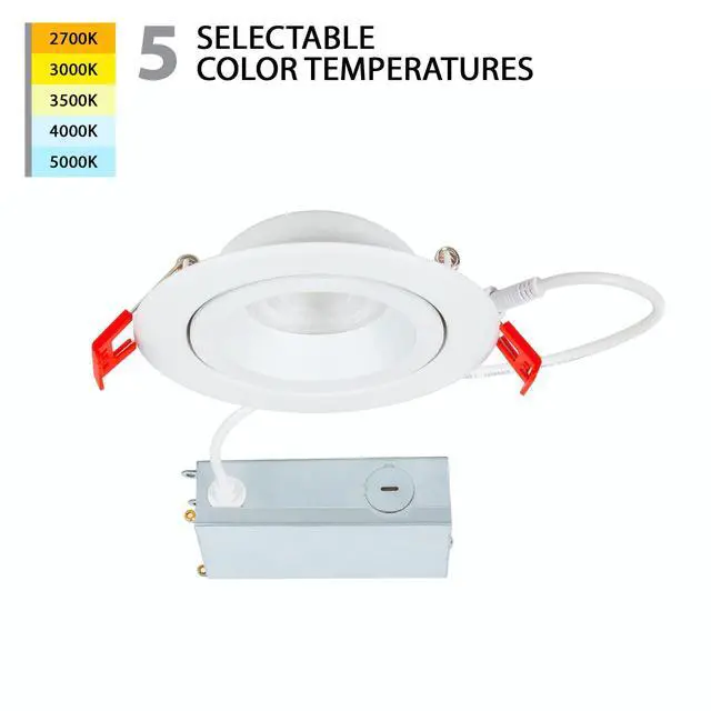Alt view image 3 of 6 - Lotos 4in LED Regressed Adjustable Recessed Light 5-CCT Selectable 9W 775 Lumens IC-Rated Airtight 120V-277V Universal in White (Pack of 6)