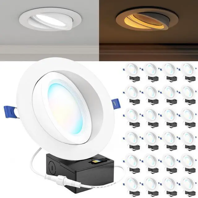 Main image of Sunco 6 Inch Gimbal LED Recessed Light, Eyeball Directional Canless Downlight with Night Light, 1400 Lumens, Selectable CCT 2700K/3000K/4000K/5000K/6000K, Dimmable, 12W=80W ETL 24 Pack