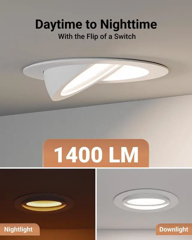 Alt view image 3 of 6 - Sunco 6 Inch Gimbal LED Recessed Light, Eyeball Directional Canless Downlight with Night Light, 1400 Lumens, Selectable CCT 2700K/3000K/4000K/5000K/6000K, Dimmable, 12W=80W ETL 24 Pack