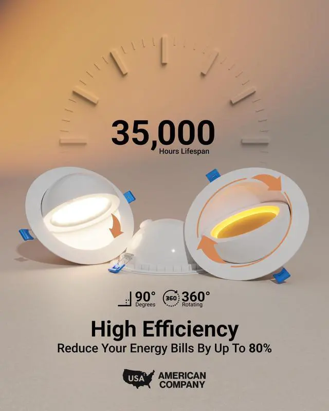Alt view image 4 of 6 - Sunco 6 Inch Gimbal LED Recessed Light, Eyeball Directional Canless Downlight with Night Light, 1400 Lumens, Selectable CCT 2700K/3000K/4000K/5000K/6000K, Dimmable, 12W=80W ETL 24 Pack