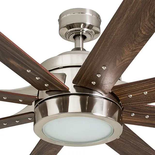 Alt view image 2 of 6 - Ceiling Fans Xerxes Modern 62 Inch Ceiling Fan with Light, Remote Control Fan, LED Indoor Fan with 8 Blades, French Oak and Gray Oak Blade Finish Options, Brushed Nickel (50608-01)