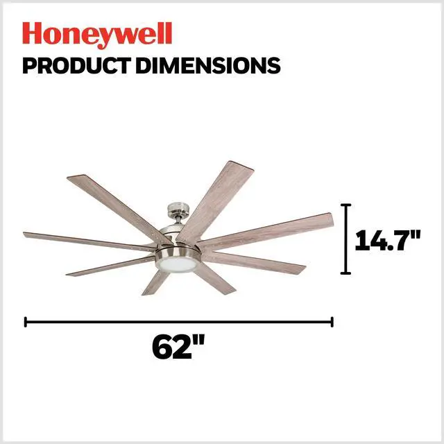 Alt view image 3 of 6 - Ceiling Fans Xerxes Modern 62 Inch Ceiling Fan with Light, Remote Control Fan, LED Indoor Fan with 8 Blades, French Oak and Gray Oak Blade Finish Options, Brushed Nickel (50608-01)