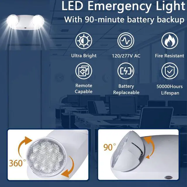Alt view image 3 of 6 - LED Emergency Lights with Battery Backup, Two Head Adjustable LED Commercial Exit Light, UL 924 Certified, AC 120/277V, Hardwired Emergency Exit Light Fixtures for Business (12 Pack)