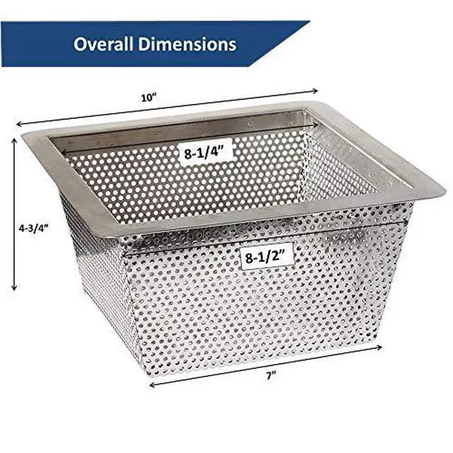Alt view image 4 of 5 - Stainless Steel Floor Sink Drain Strainer 10W x 10L x 5H - Perfect for Restaurant, Bar, Buffet (5"H SS x 4)