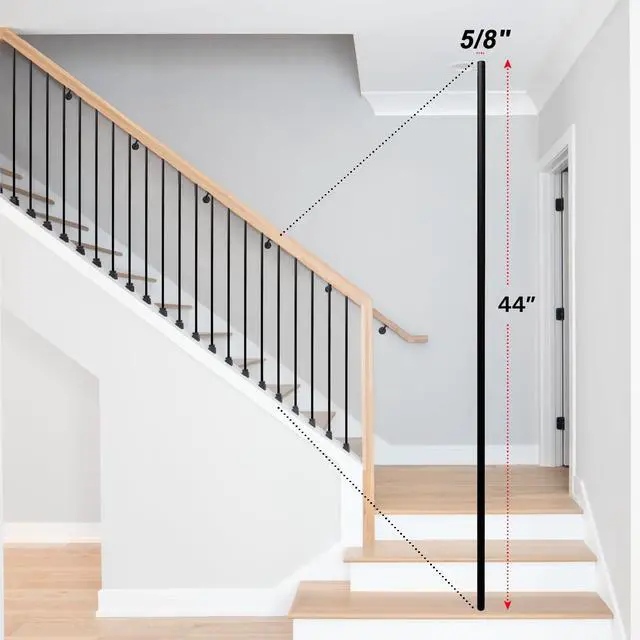 Alt view image 2 of 6 - 5/8" Round Iron Stair Balusters 44" Metal Stair Spindles for Indoor Stair Railing & Banister, Hollow, Satin Black Powder Coated, 30 Pack