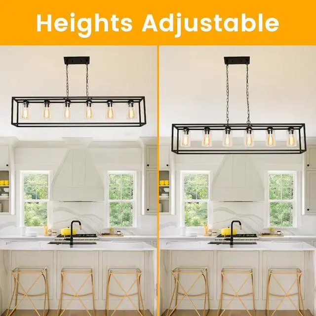 Alt view image 4 of 6 - Dining Room Light Fixture/Chandelier Over Table, 6-Light Black Chandeliers for Dining Room, Modern Kitchen Island Lighting Light Fixtures, Farmhouse Pendant Lights Kitchen Island with Glass Cover